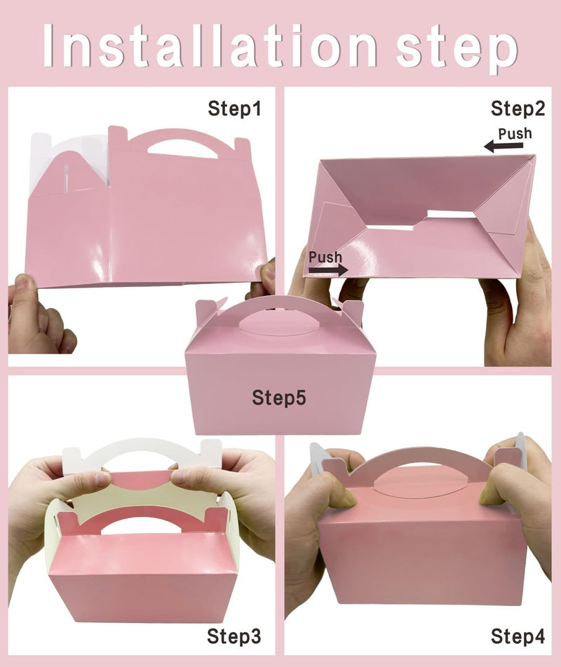 TIMESEEK 30-Pack Blush Pink Gable Treat Boxes with Handles - 6" Pop-Up Party Favor Gift Boxes for Birthday, Wedding, Baby Shower, Eco-Friendly Candy, Cookie, Goodie Bags for Kids, Bachelorette Decor - Image 4