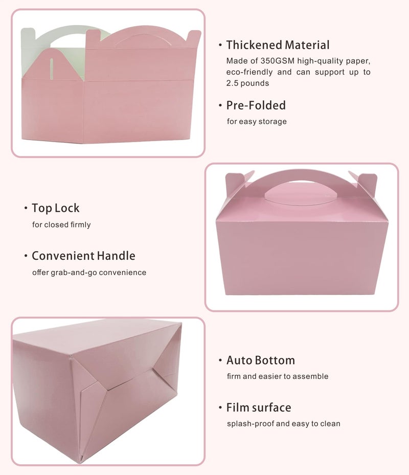 TIMESEEK 30-Pack Blush Pink Gable Treat Boxes with Handles - 6" Pop-Up Party Favor Gift Boxes for Birthday, Wedding, Baby Shower, Eco-Friendly Candy, Cookie, Goodie Bags for Kids, Bachelorette Decor - Image 3