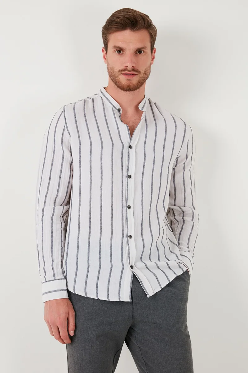 Buratti Tape Collar Striped 100% Cotton Regular Fit Shirt Men's Shirt CF23S126828