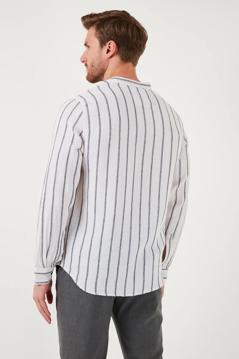 Buratti Tape Collar Striped 100% Cotton Regular Fit Shirt Men's Shirt CF23S126828