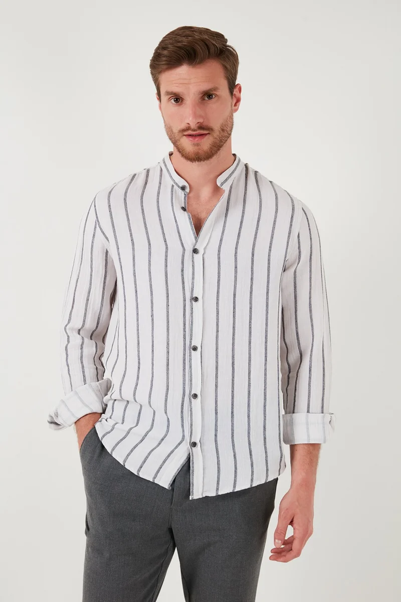 Buratti Tape Collar Striped 100% Cotton Regular Fit Shirt Men's Shirt CF23S126828
