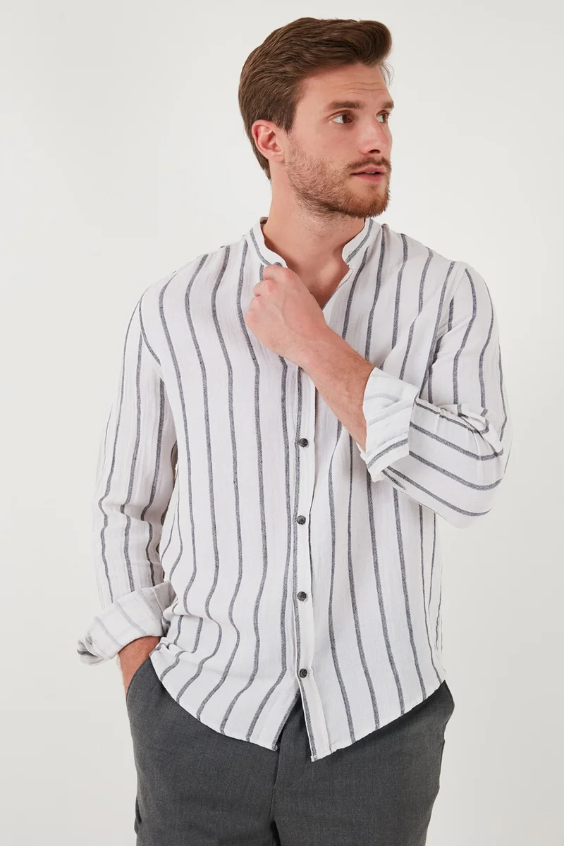 Buratti Tape Collar Striped 100% Cotton Regular Fit Shirt Men's Shirt CF23S126828