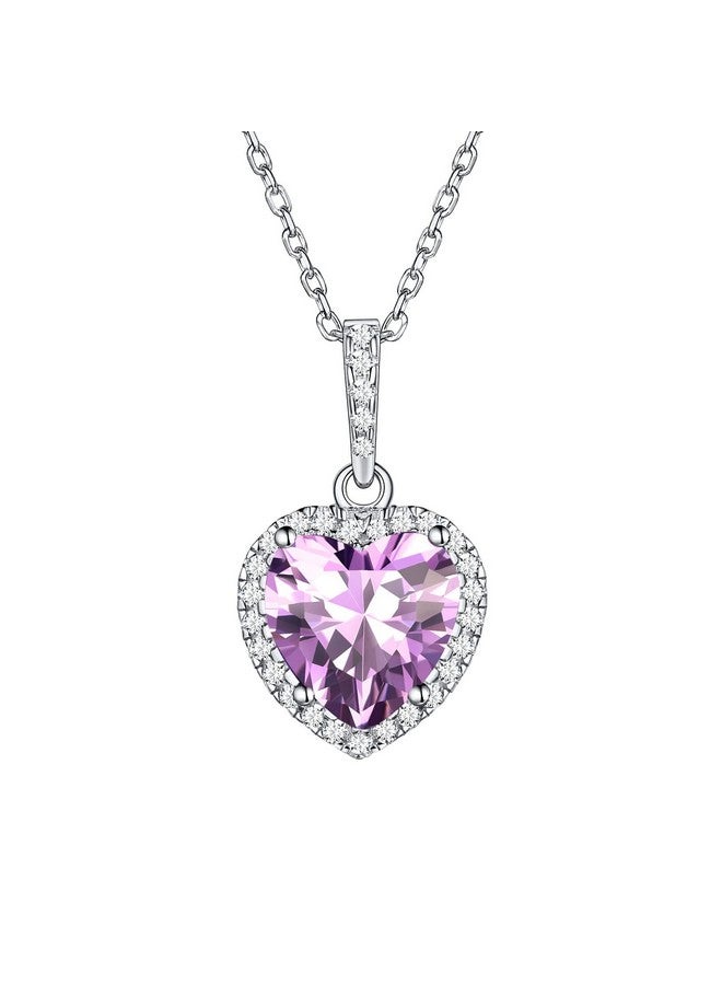 ChicSilver Love Heart Necklaces Created June Birthstone Necklace White Created Alexandrite Sterling Silver Necklace - Image 1