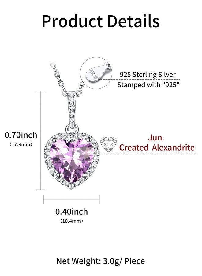 ChicSilver Love Heart Necklaces Created June Birthstone Necklace White Created Alexandrite Sterling Silver Necklace - Image 4