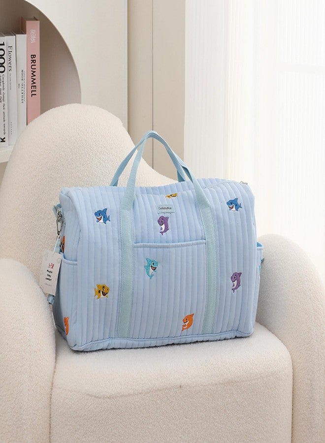 GoBabyMart Women’s Travel Duffel Bag - Large Weekender & Overnight Travel Bag with Wet Pocket, Carry-On Friendly, Ideal as Hospital or Maternity Bag for Labor and Delivery, Large - Blue Sharks, 20"x12 - Image 3