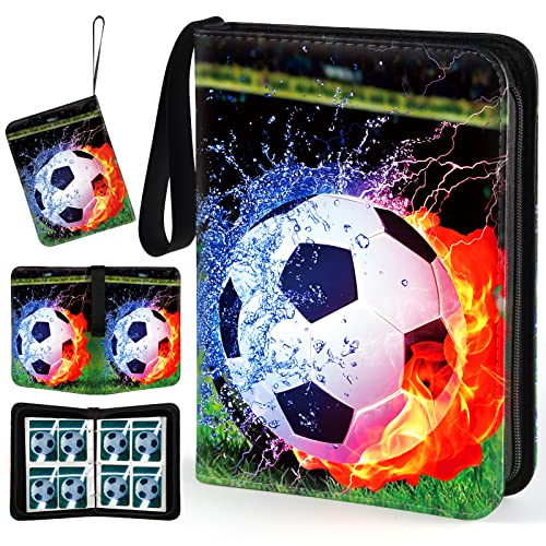 YDEPLVEO Soccer Card Binder with Sleeves 400 Pocket Soccer Card Holder for Trading Cards 4 Pocket with 50 Removable Sleeves Zipper Book Folder Collector Album 3 Ring Binder Organizer Storage Boys Kids Gift - Image 1