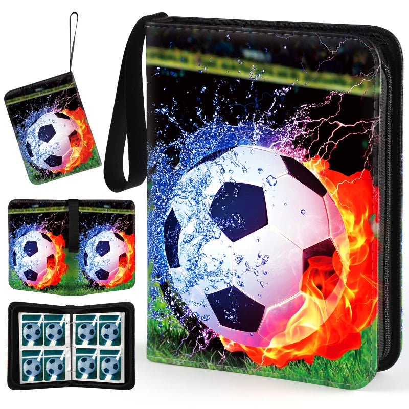 YDEPLVEO Soccer Card Binder with Sleeves 400 Pocket Soccer Card Holder for Trading Cards 4 Pocket with 50 Removable Sleeves Zipper Book Folder Collector Album 3 Ring Binder Organizer Storage Boys Kids Gift - Image 2