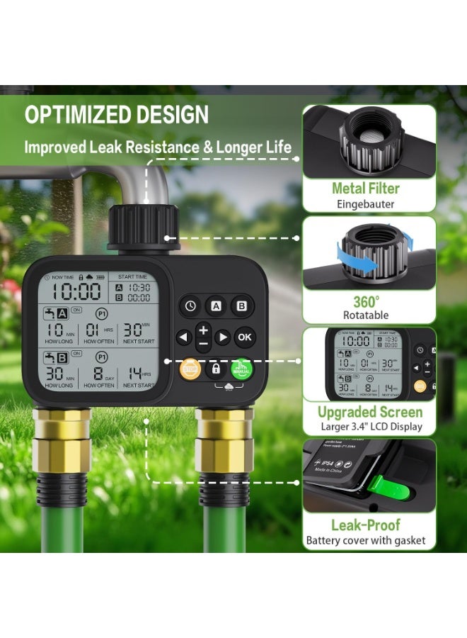 Ru syanl Sprinkler Timer for Outdoor Garden Hose with Large LCD Display - 2 Outlet 8 Programmable Water Timer with Rain Delay & Manual/Automatic Modes Weatherproof Irrigation System for Yard Lawn  - Image 5