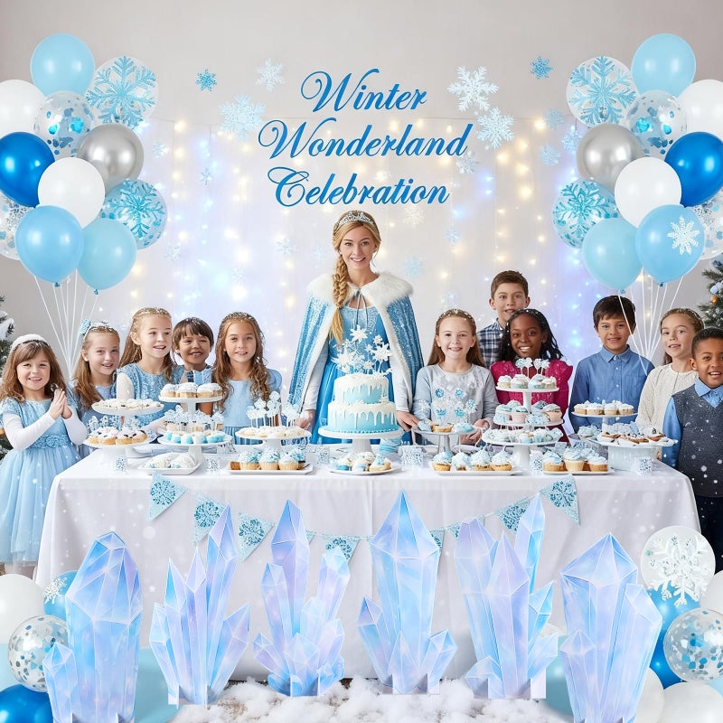 Novabright 6 Pcs Icicle Style Standees Standup Cutout Winter Wonderland Princess Party Decorations Backdrop Photo Props for Snowy Birthday Party Baby Shower Classroom Decor - Image 5