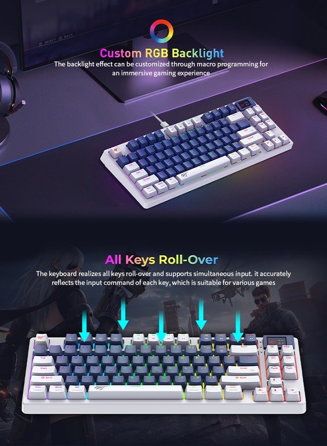 هافيت لوحة مفاتيح الألعاب، لوحة مفاتيح كمبيوتر صامتة بإضاءة خلفية RGB مكونة من 83 مفتاح، متوافقة مع أي كمبيوتر - Image 3