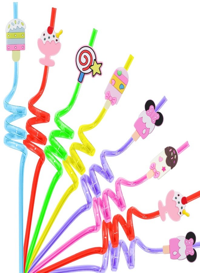 Moncinday 24Pcs Ice Cream Party Favors Ice Cream Straws Summer Party Supplies for Birthday Party Supplies Goodie Bag Fillers - Image 1