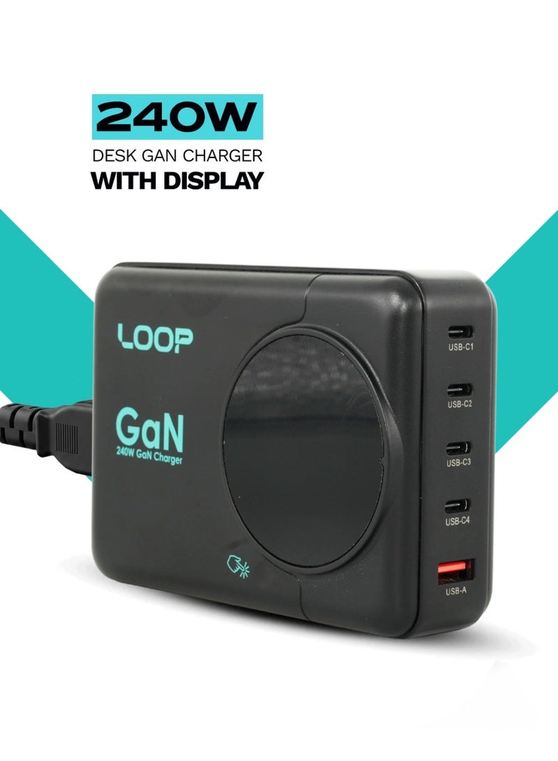 لووب شاحن LOOP 240W المكتبي بتقنية GaN، محطة شحن سريع ذات 5 منافذ، متوافق مع أجهزة MacBook وiPhone وSamsung والأجهزة اللوحية - Image 1
