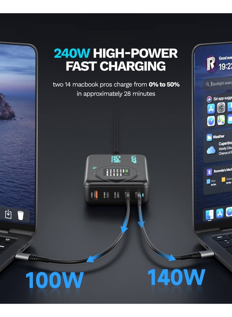 لووب شاحن LOOP 240W المكتبي بتقنية GaN، محطة شحن سريع ذات 5 منافذ، متوافق مع أجهزة MacBook وiPhone وSamsung والأجهزة اللوحية - Image 3