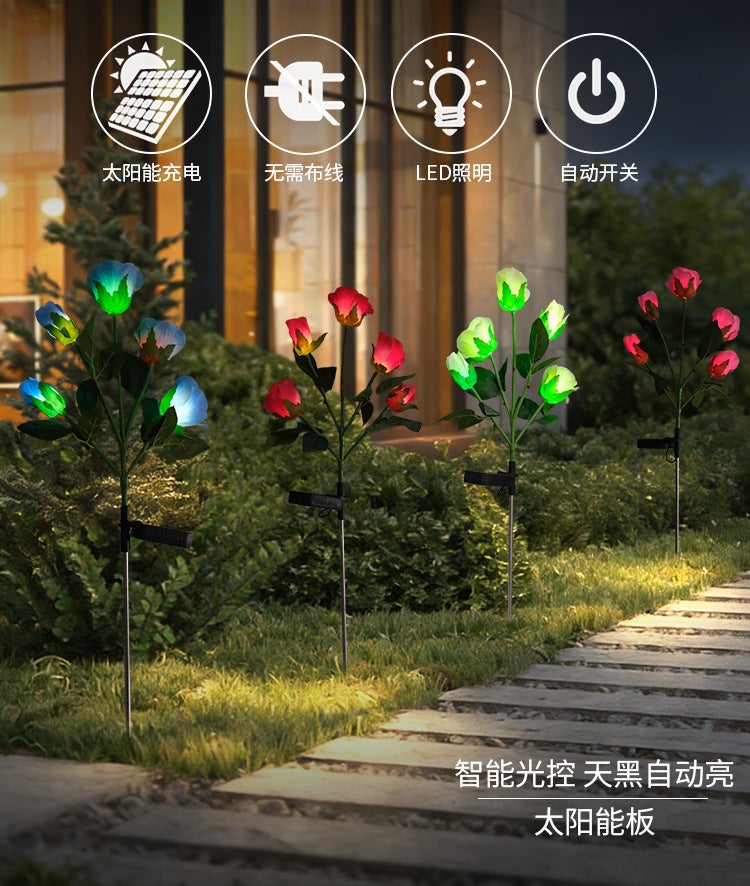 Simulation Rose Solar Charging Ground Stake Lawn Light Rosa Lamp for Garden Decor Night Lamp - Image 2