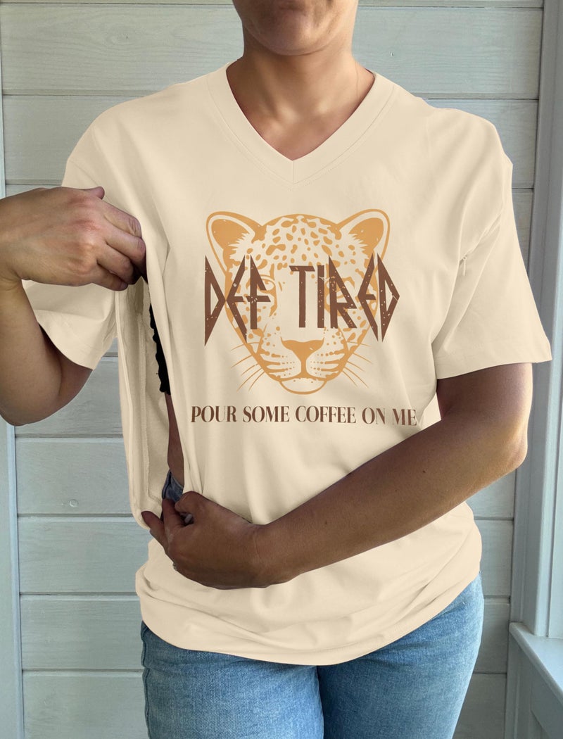 LUKYCILD Nursing Shirts for Breastfeeding Women Zipper Nursing Maternity Graphic Tee Mama Breast Feeding V Neck Tops Apricot - Image 4