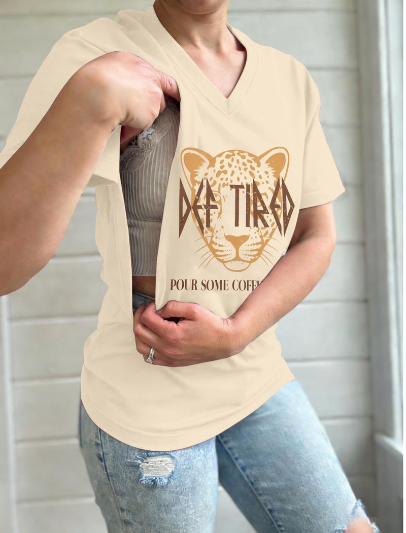 LUKYCILD Nursing Shirts for Breastfeeding Women Zipper Nursing Maternity Graphic Tee Mama Breast Feeding V Neck Tops Apricot - Image 2
