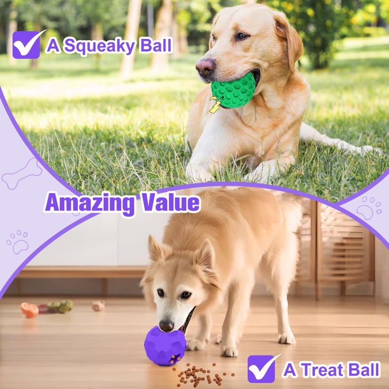 TROUSKAIG 2 Pack Interactive Dog Toys for Aggressive Chewers, 3.15â€Squeaky Balls for Dogs and 3.54â€ Treat Dispensing Dog Toys, Squeaky Dog Balls for Large Dogs,Treat Puzzle Toy,Indestructible Toy Ball - Image 3