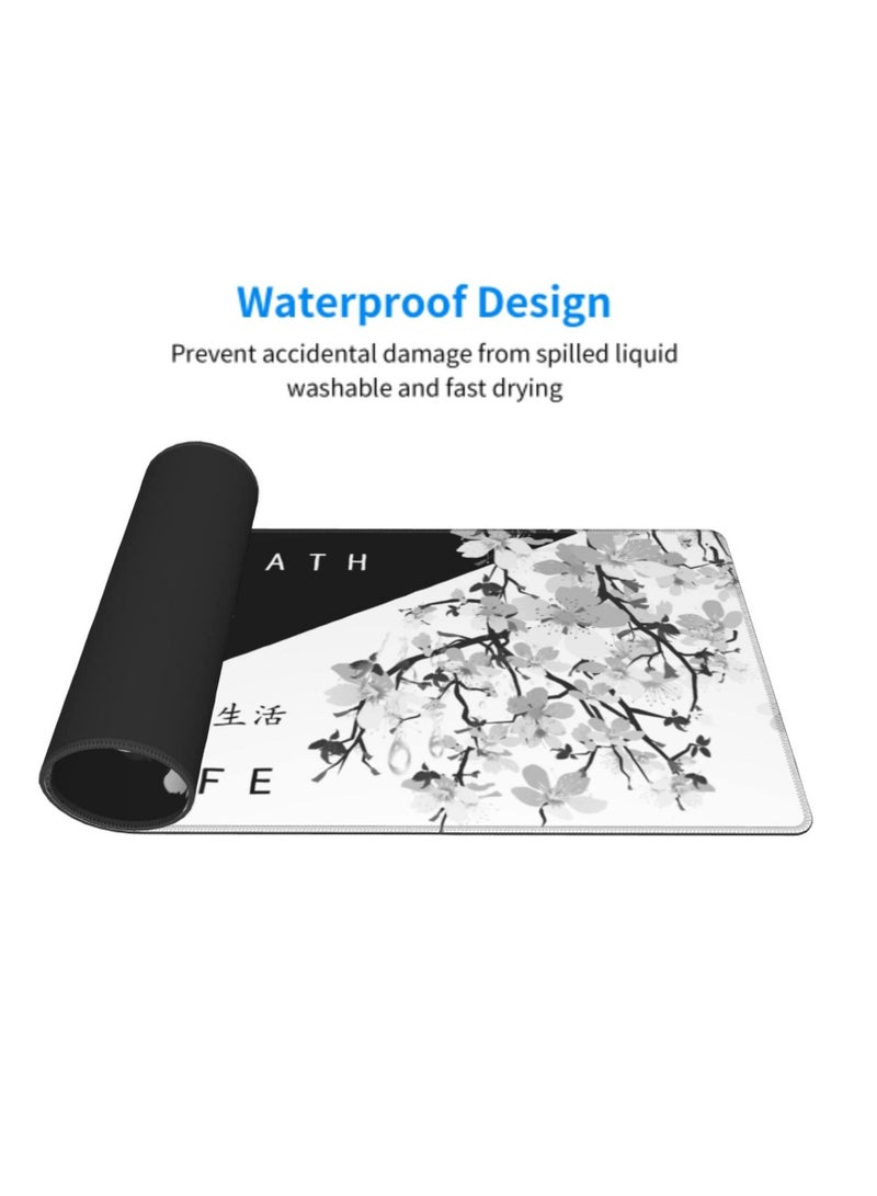Y&D Gaming Mouse Pad Black and White Cherry Blossom, Stitched Edges Mousepad, Art Pad, Extended Large Mat Desk Long Non-Slip Rubber Base Mice - Image 5