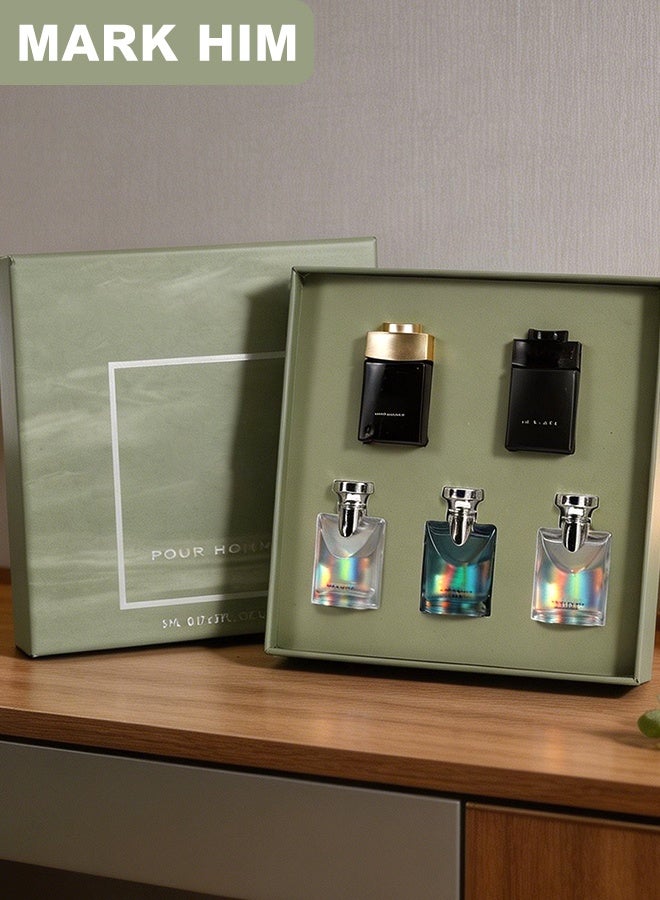 MARK HIM 5PCS Men’s Mini Perfume Gift Set, Travel Size Eau de Parfum Kit with Matching Gift Bag for Gifting & Daily Use, Perfume Sampler Gift Box for Him - Image 1
