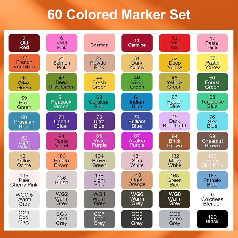 Bennort 60 Colors Alcohol Markers Sketch Pen with Carrying Case for Painting Sketching Calligraphy Drawing,Fine & Chisel Tip Art Markers Set,Permanent Colouring Marker for Kids Adult, Multicolor (60) - Image 4