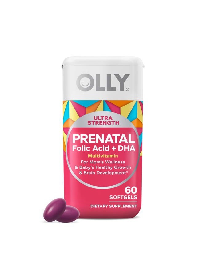 OLLY كبسولات متعددة الفيتامينات قبل الولادة بقوة فائقة، تدعم النمو الصحي، وتطور الدماغ، والحديد، وحمض الفوليك، وDHA، وفيتامينات C وE، إمداد لمدة 30 يومًا - 60 كبسولة - Image 1