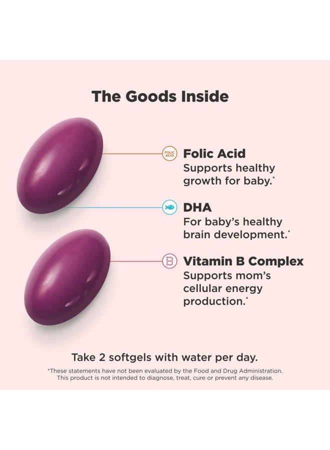 OLLY كبسولات متعددة الفيتامينات قبل الولادة بقوة فائقة، تدعم النمو الصحي، وتطور الدماغ، والحديد، وحمض الفوليك، وDHA، وفيتامينات C وE، إمداد لمدة 30 يومًا - 60 كبسولة - Image 2