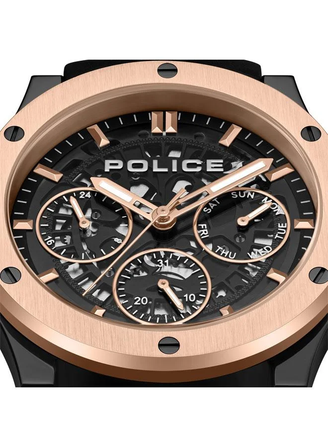 POLICE Men's Men's Knotty Watch, 42mm Stainless Steel Case, Multi-Function Display & Silicone Strap