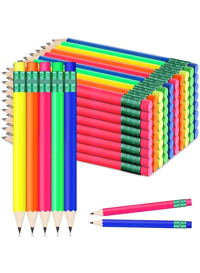 Nezyo 80 Pcs Mini Pencils With Eraser Golf Pencils 2 Hb Half Pencils 4 Inch Half Pencils Hexagon Pre-Sharpened Color Pencils For Bridal Wedding Classroom School Office (Neon Color, Classic Style) - Image 1