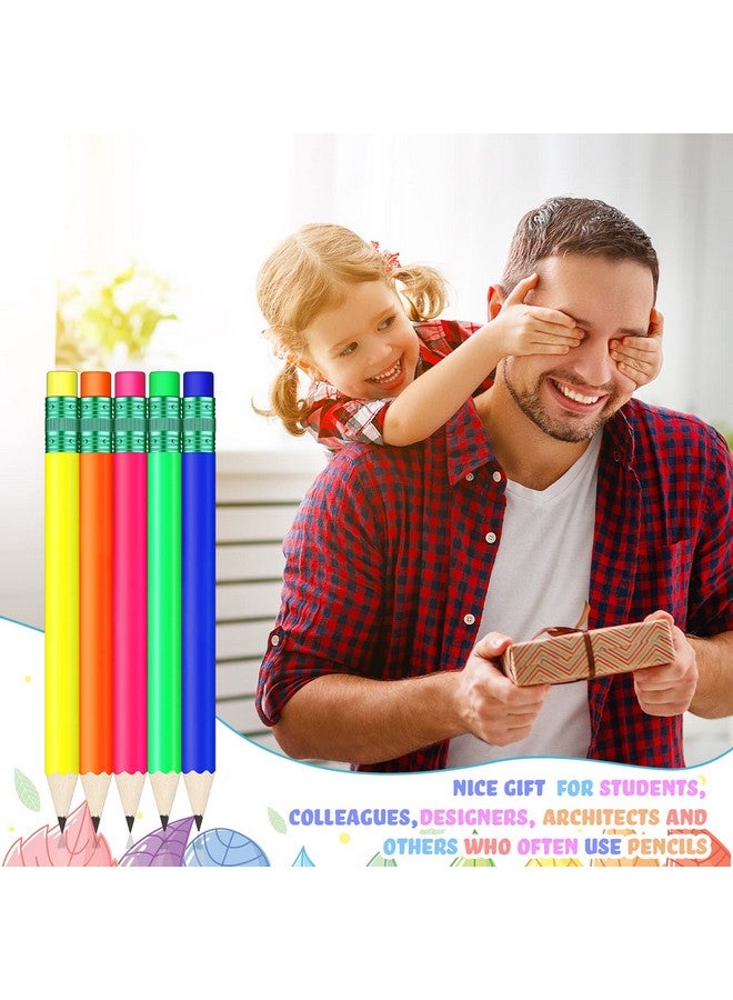 Nezyo 80 Pcs Mini Pencils With Eraser Golf Pencils 2 Hb Half Pencils 4 Inch Half Pencils Hexagon Pre-Sharpened Color Pencils For Bridal Wedding Classroom School Office (Neon Color, Classic Style) - Image 5