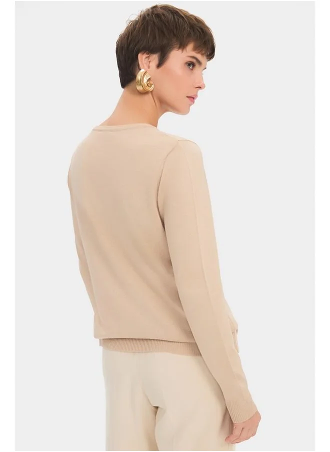JUNE June Women Exclusive Openwork Detailed Viscose Blend Knitwear Sweater Powder