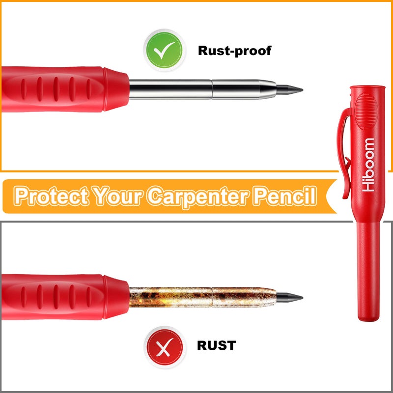HI-BOOM Hiboom 4 Pack Carpenter Pencils with 36 Refills (Red, Black, Yellow), 2.8 mm Heavy Duty Woodworking Marking Tool Built In Sharpener Ideal for Marking on Solid Long Nosed Deep Hole(Multi Colors) - Image 3
