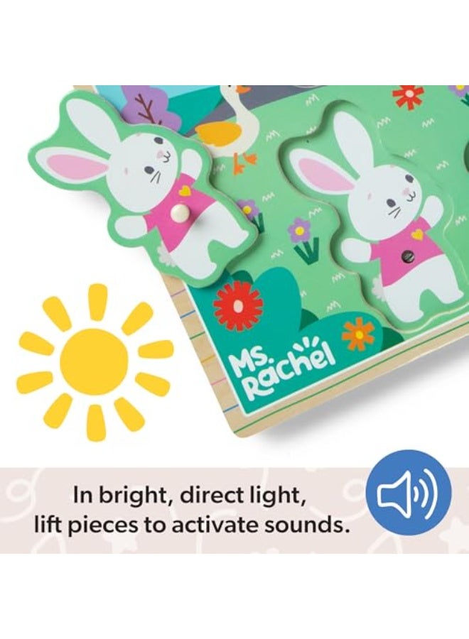 مس ريتشال لعبة الألغاز الخشبية Rachel™ Wooden Song Peg Puzzle، لعبة ألغاز مكونة من 6 قطع تعمل بالضوء وتصدر أصواتًا مع أغاني كاملة، ألعاب للأطفال الصغار من عمر 2 إلى 5 سنوات فأكثر - Image 4