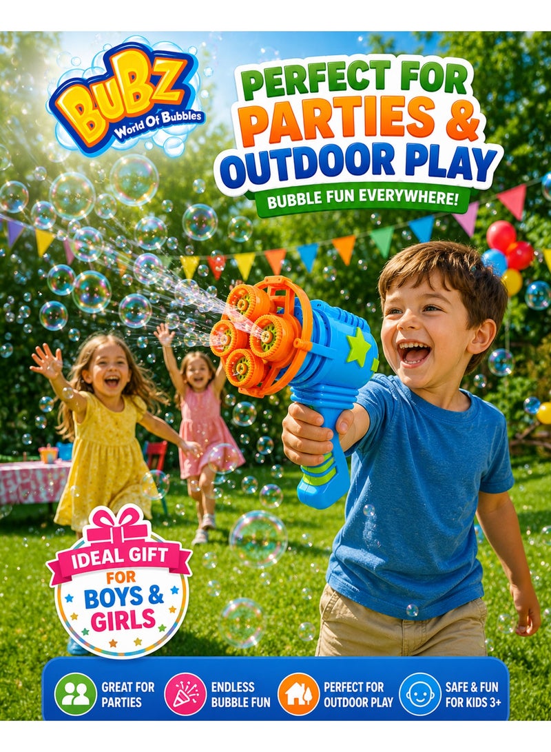 BUBZ Electric 4-Head Bubble Gun Blaster for Kids with Bubble Liquid & Dipping Tray, Multi-Nozzle Automatic Bubble Shooter Toy, High Bubble Output Fan Powered Outdoor Party Bubble Machine for Boys & Girls 3+ Years - Image 3