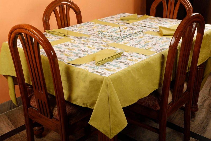 Dekor World Polyester Blend Car Printed Table Cover with Place Mat & Napkin - Green, 25 Piece - Image 2