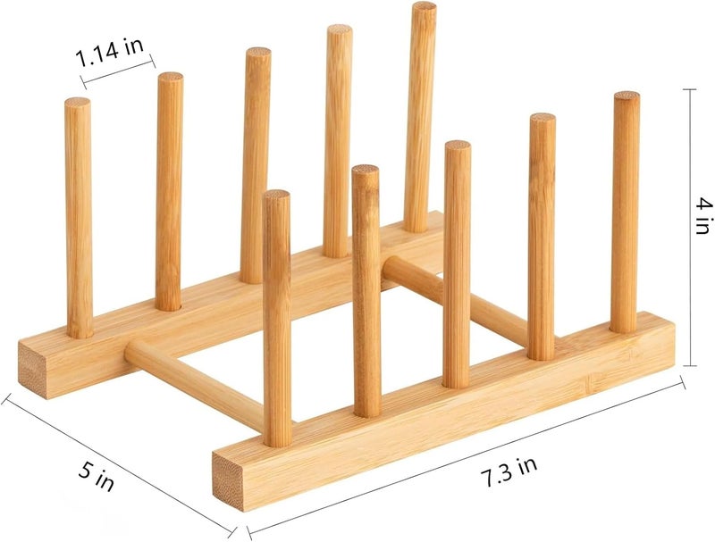 HBlife 2pcs Bamboo Dish Plate Bowl Cup Book Pot Lid Cutting Board Drying Rack Stand Drainer Storage Holder Organizer Kitchen Cabinet - Image 2