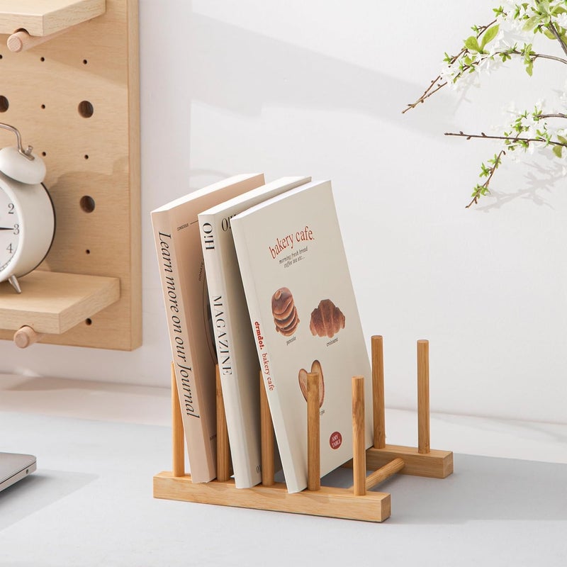 HBlife 2pcs Bamboo Dish Plate Bowl Cup Book Pot Lid Cutting Board Drying Rack Stand Drainer Storage Holder Organizer Kitchen Cabinet - Image 5