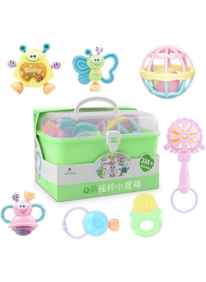 Rattle Set 7-Piece Baby– Soft Rubber Sensory Toys for Infants and Newborns – Safe, Colorful Teething and Grasping Toys for Early Development and Motor Skills (Green)