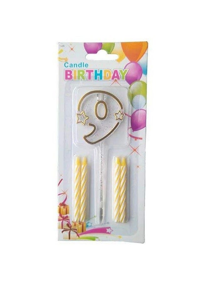 Funcart Funcart Multicolor Transparent Number 9 Cake Topper Candle(4 Candle and 1 Topper) 