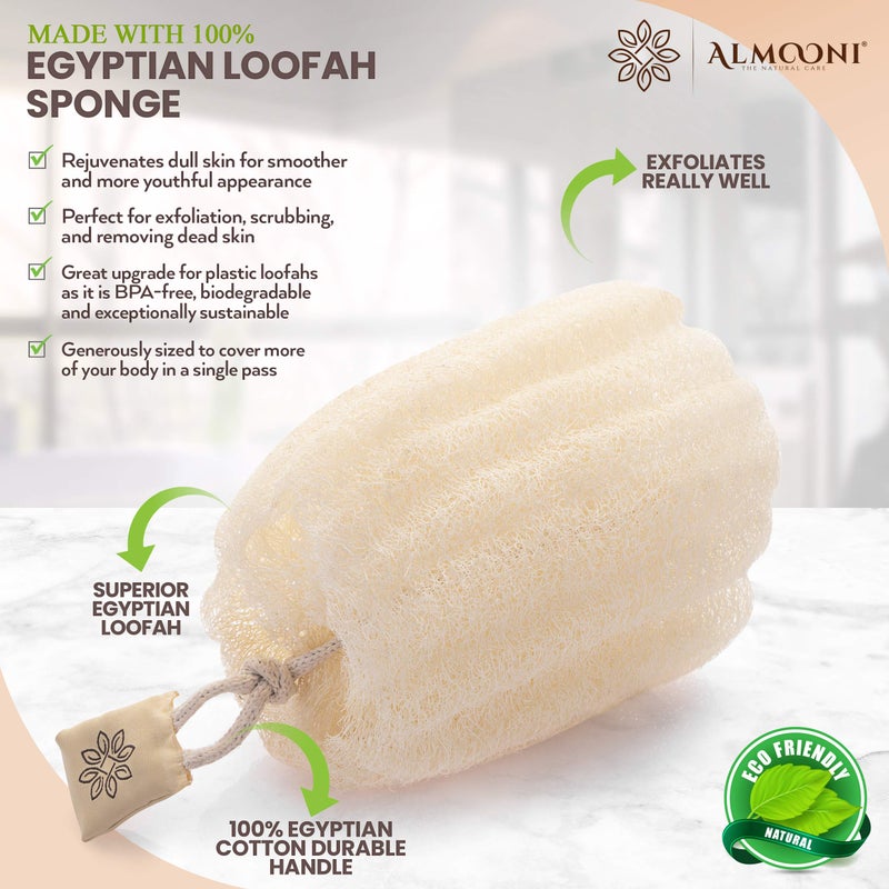 ALMOONI لوف مصري من الموني، مقشر جسم طبيعي حقيقي، إسفنجة استحمام لوف مصري للنساء والرجال، للجسم والوجه لتنظيفك - 3 قطع (1 عبوة) - Image 2