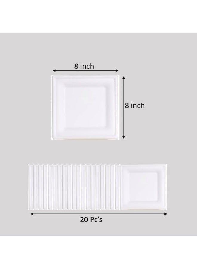 HOME CHOICE 20-Pieces Plates, 8 x 8 Size, Disposable Square Sugar Cane Plate - Image 2