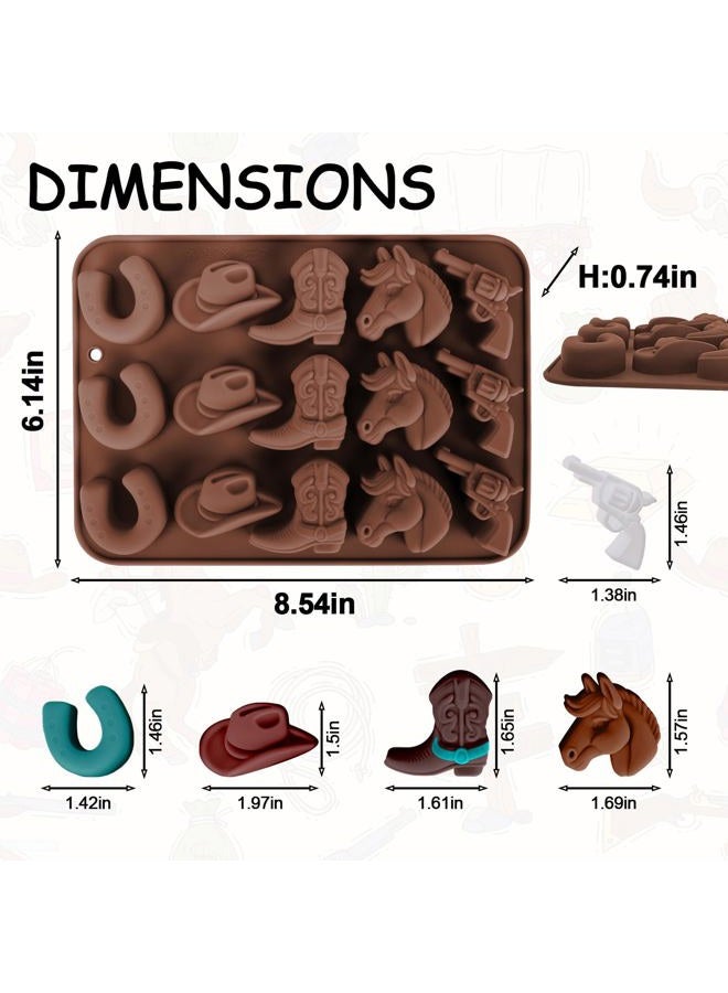 Fuehbur Western Themed Cowboy Candy Silicone Molds 2PCS, Chocolate Jello Moulds with Horse Head Boot Hat Saddle Design, 15 Cavity Ice Mold Pudding Soap Cookie Molds for Cake Desserts Cupcake Making - Image 2