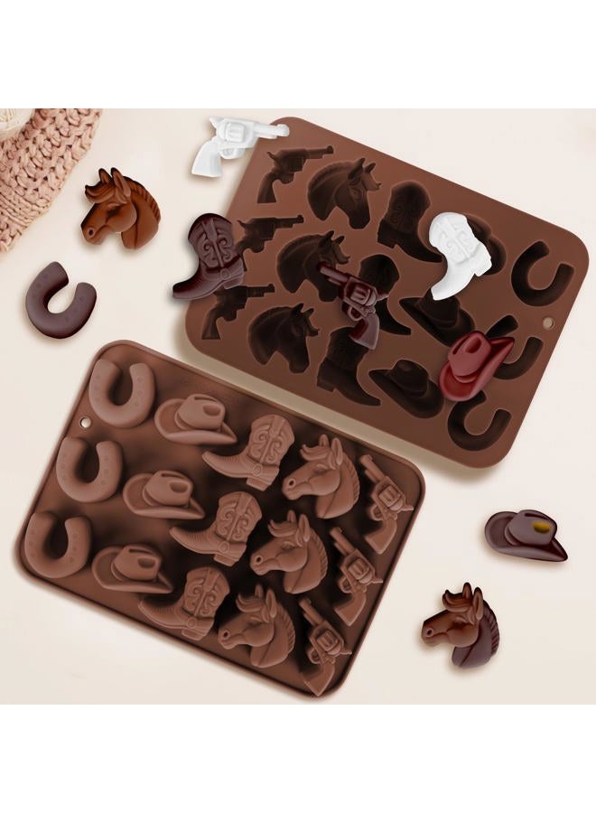 Fuehbur Western Themed Cowboy Candy Silicone Molds 2PCS, Chocolate Jello Moulds with Horse Head Boot Hat Saddle Design, 15 Cavity Ice Mold Pudding Soap Cookie Molds for Cake Desserts Cupcake Making - Image 3