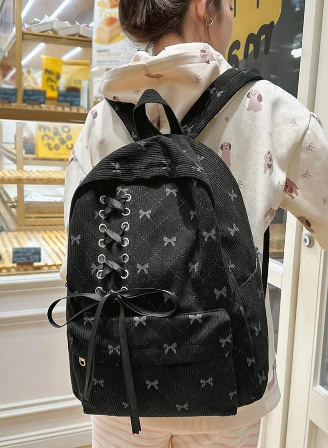 Take Two Black Corduroy Bow Detail Backpack