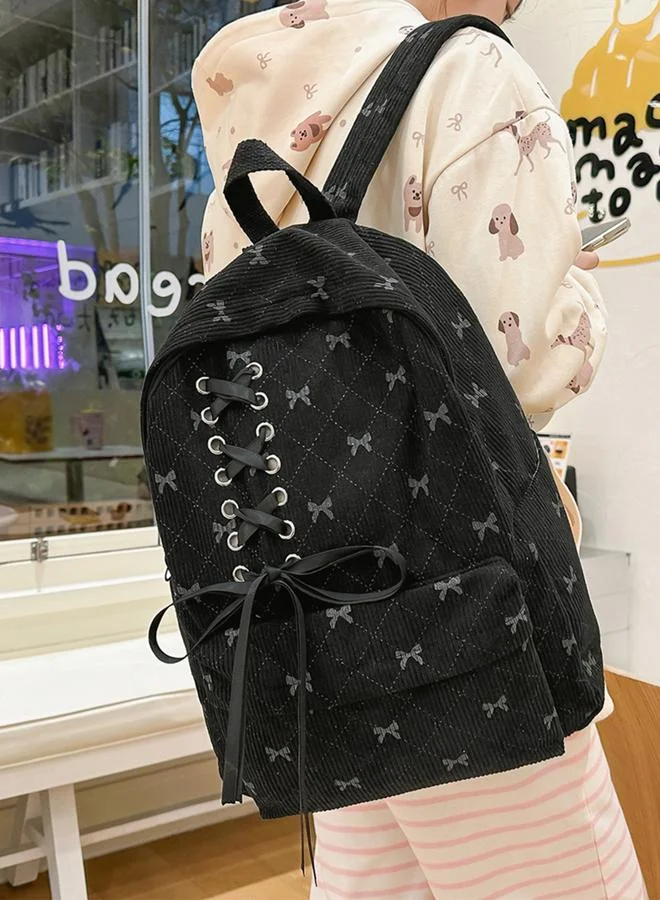 Take Two Black Corduroy Bow Detail Backpack