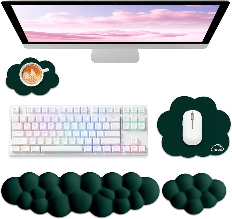 Sushret Memory Foam Cloud Wrist Rest Keyboard Set, 4-in-1: Ergonomic Keyboard Wrist Rest & Mouse Pad, Non-Slip for Office, Gaming and Home Office, Blue - Image 1