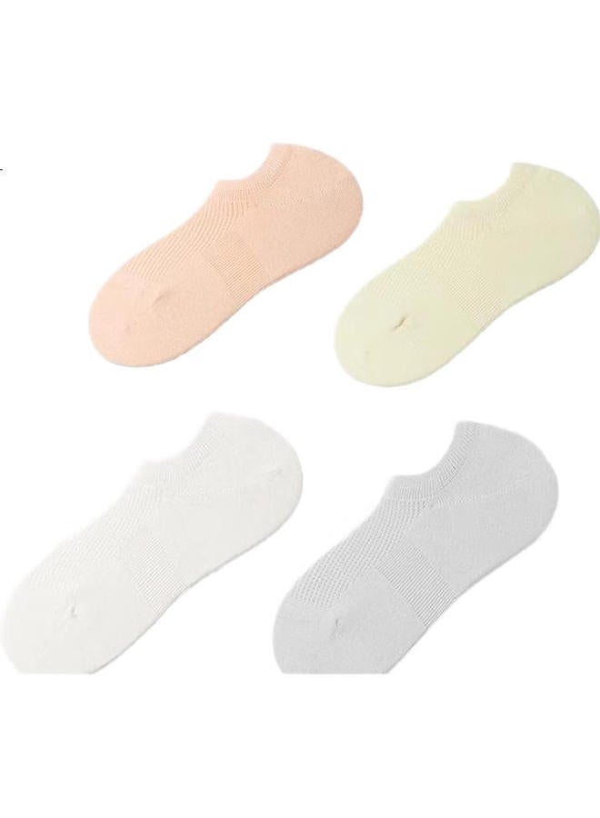 Gujin 5 Pairs Of Women'S Cotton Boat Socks Mesh Short Socks Spring Summer Invisible Socks Antibacterial Ladies White Summer - Image 1