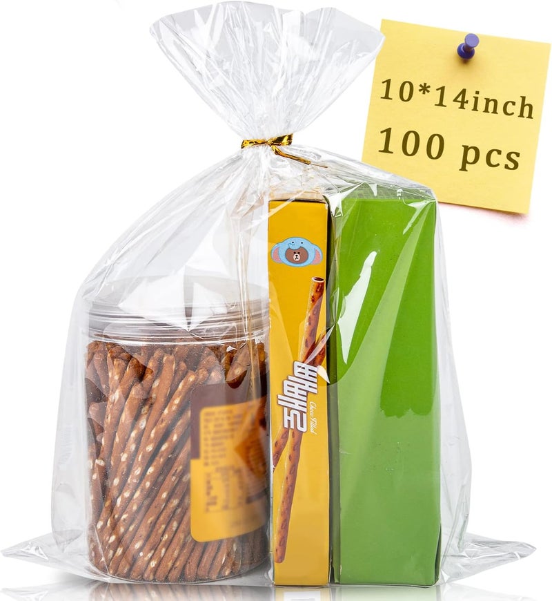 CUDICY 100pcs 10x14 Clear Cellophane Bags with Twist Ties for Gift Wrapping - Image 1