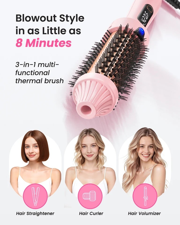 بوبكال فرشاة فرد الشعر Dual Voltage 110-240V Heated Curling Iron Brush, 1.5 Inch Round for Long Dry Hair, Heated Brushes Straightener with 6 Temp Settings, , Blowout - Image 2