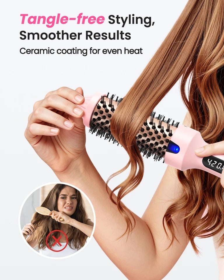 بوبكال فرشاة فرد الشعر Dual Voltage 110-240V Heated Curling Iron Brush, 1.5 Inch Round for Long Dry Hair, Heated Brushes Straightener with 6 Temp Settings, , Blowout - Image 3