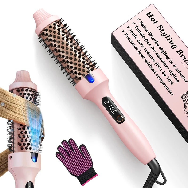 بوبكال فرشاة فرد الشعر Dual Voltage 110-240V Heated Curling Iron Brush, 1.5 Inch Round for Long Dry Hair, Heated Brushes Straightener with 6 Temp Settings, , Blowout - Image 1